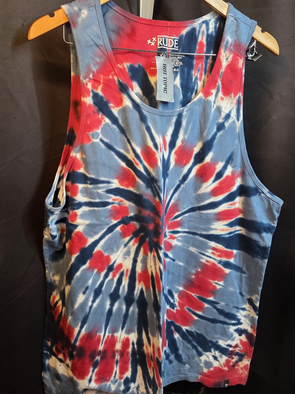 RUDE Hot TOPIC  Red & Navy Spiral Tie-Dye Tank Top